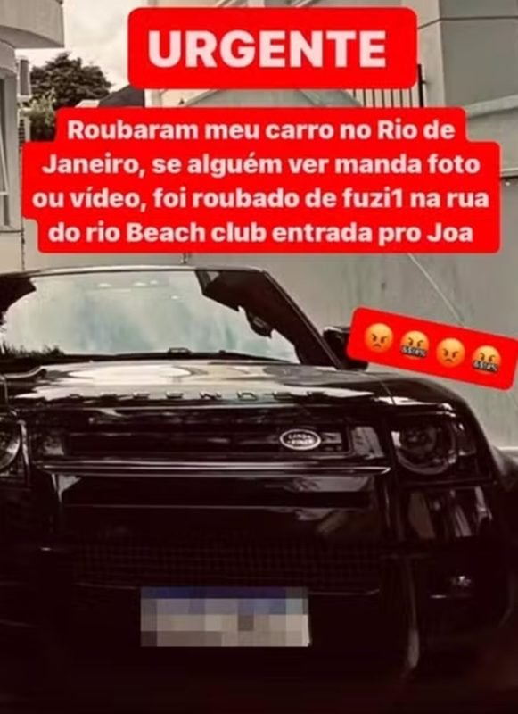 Print de MC Daniel sobre o roubo de seu carro no Rio de Janeiro - Metrópoles