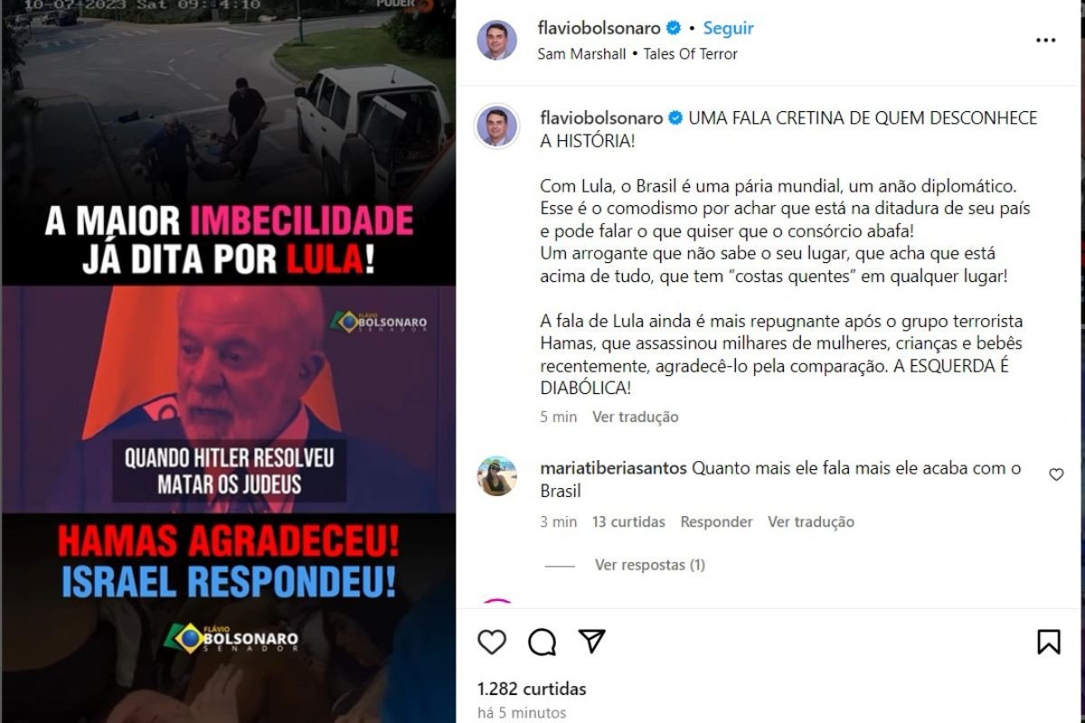 Imagem colorida de print de Instagram do Flávio Bolsonaro - Metrópoles