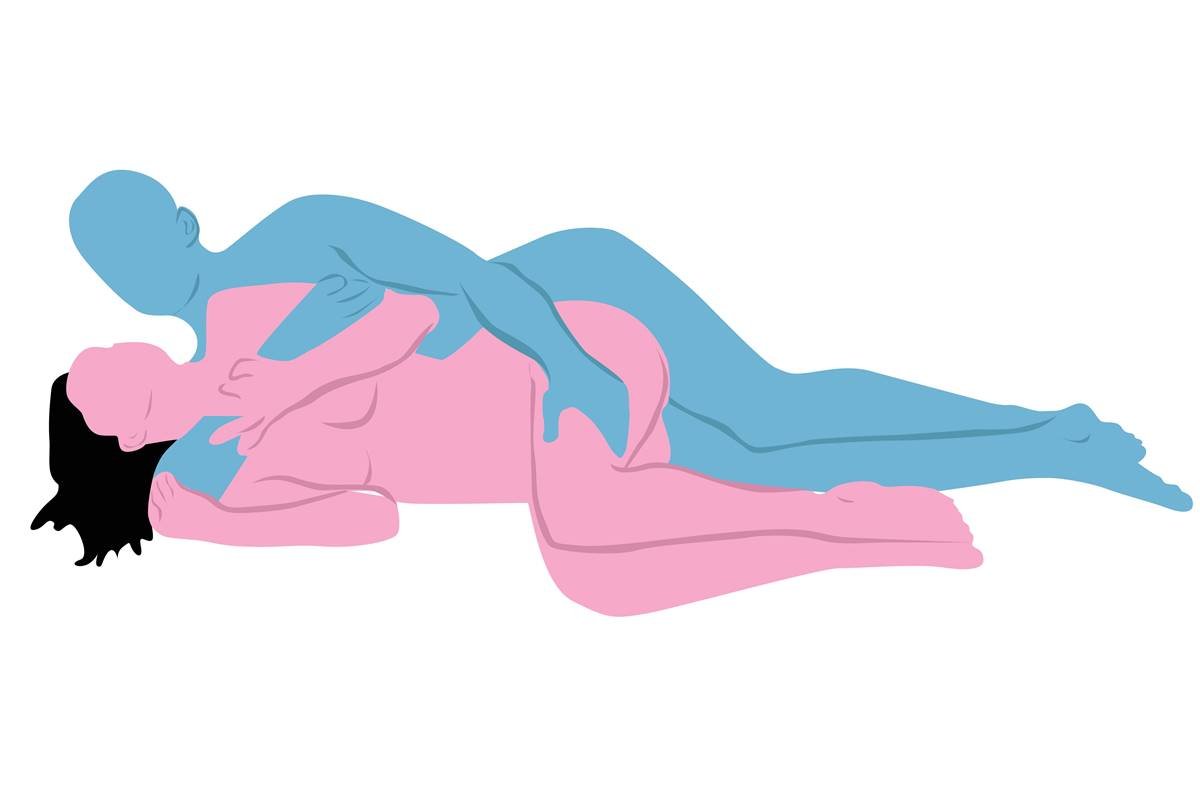 Ilustrao de posio sexual com um homem em azul e uma mulher em cor-de-rosa - Metrpoles