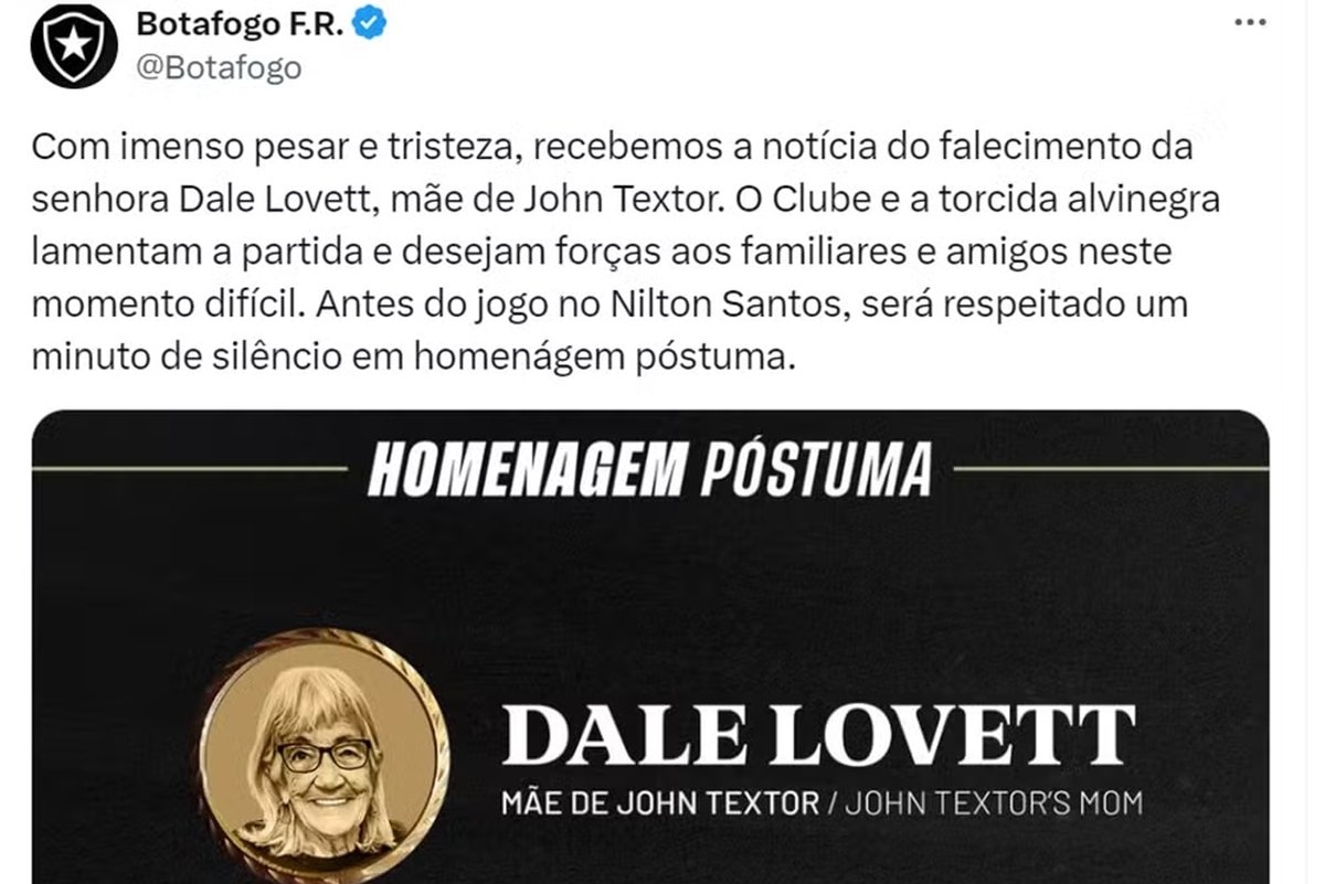 Homenagem para mãe de John Textor - Metrópoles