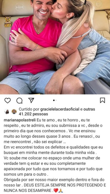 Print de Mariana Polastreli sobre submissão a Eduardo Costa - Metrópoles