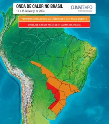 foto colorida de mapa da Climatempo que aponta semana de calor intenso em todo o país de 11 a 15 de março - Metrópoles