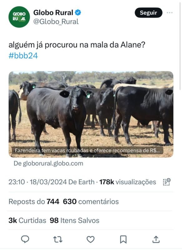 Globo Rural alfineta Alane