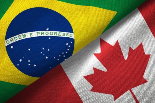 Montagem colorida com as bandeiras do Brasil e do Canadá - Metrópoles