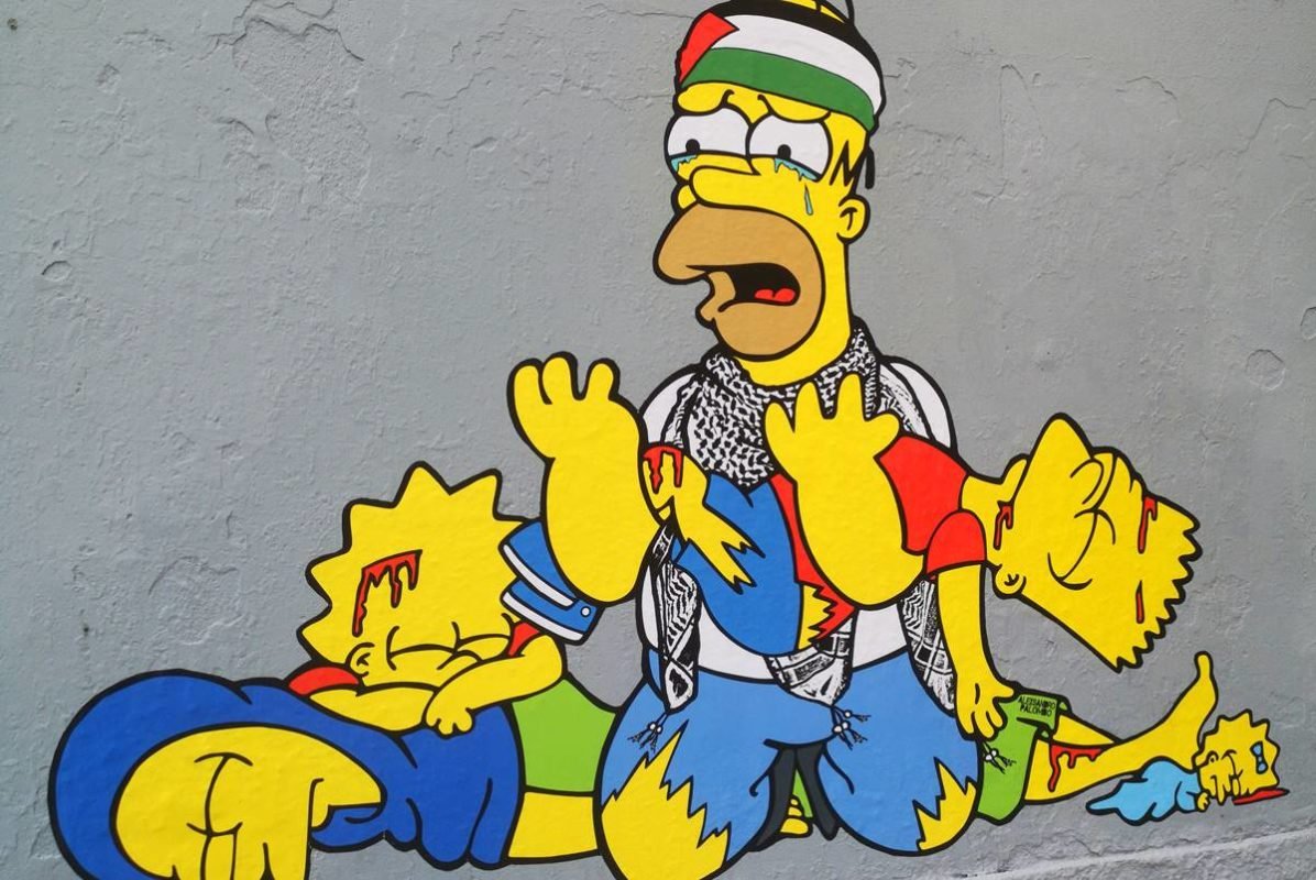 Os Simpsons palestinos: artista inaugura mural provocativo em