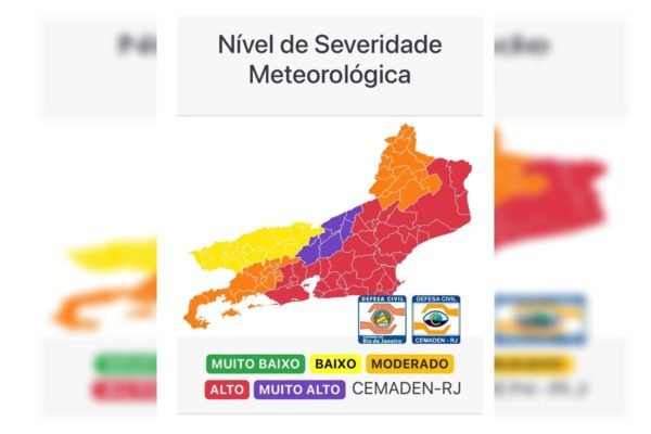 Foto colorida de Nível de Severidade Meteorológica no Rio - Metrópoles