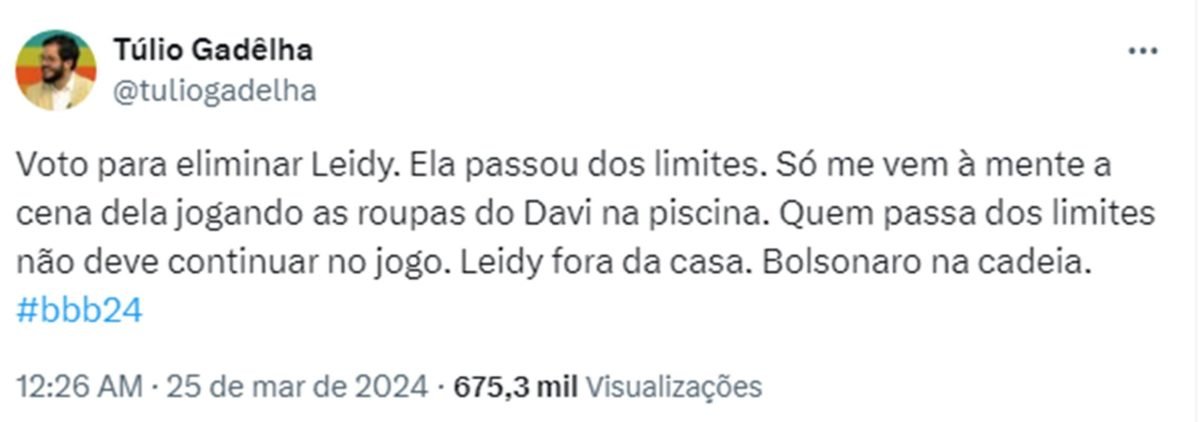 Túlio Gadêlha fala sobre Leidy Elin e cita Bolsonaro - Metrópoles