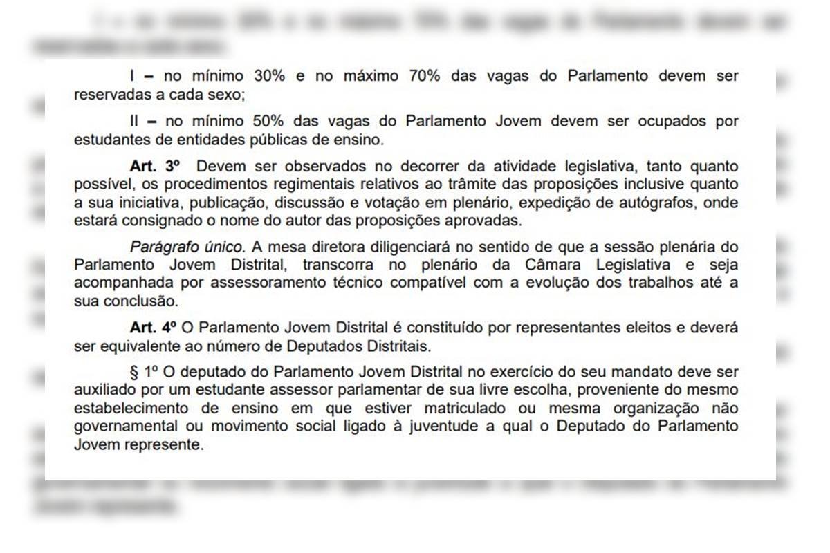 Imagem de projeto de resolução protocolado na Câmara Legislativa do DF que cria Parlamento Jovem Distrital