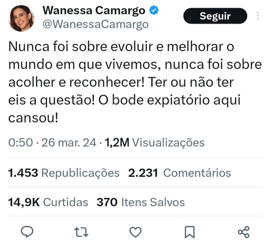 Print do post de Wanessa sobre a briga entre Davi e Bin Laden no BBB24 - Metrópoles