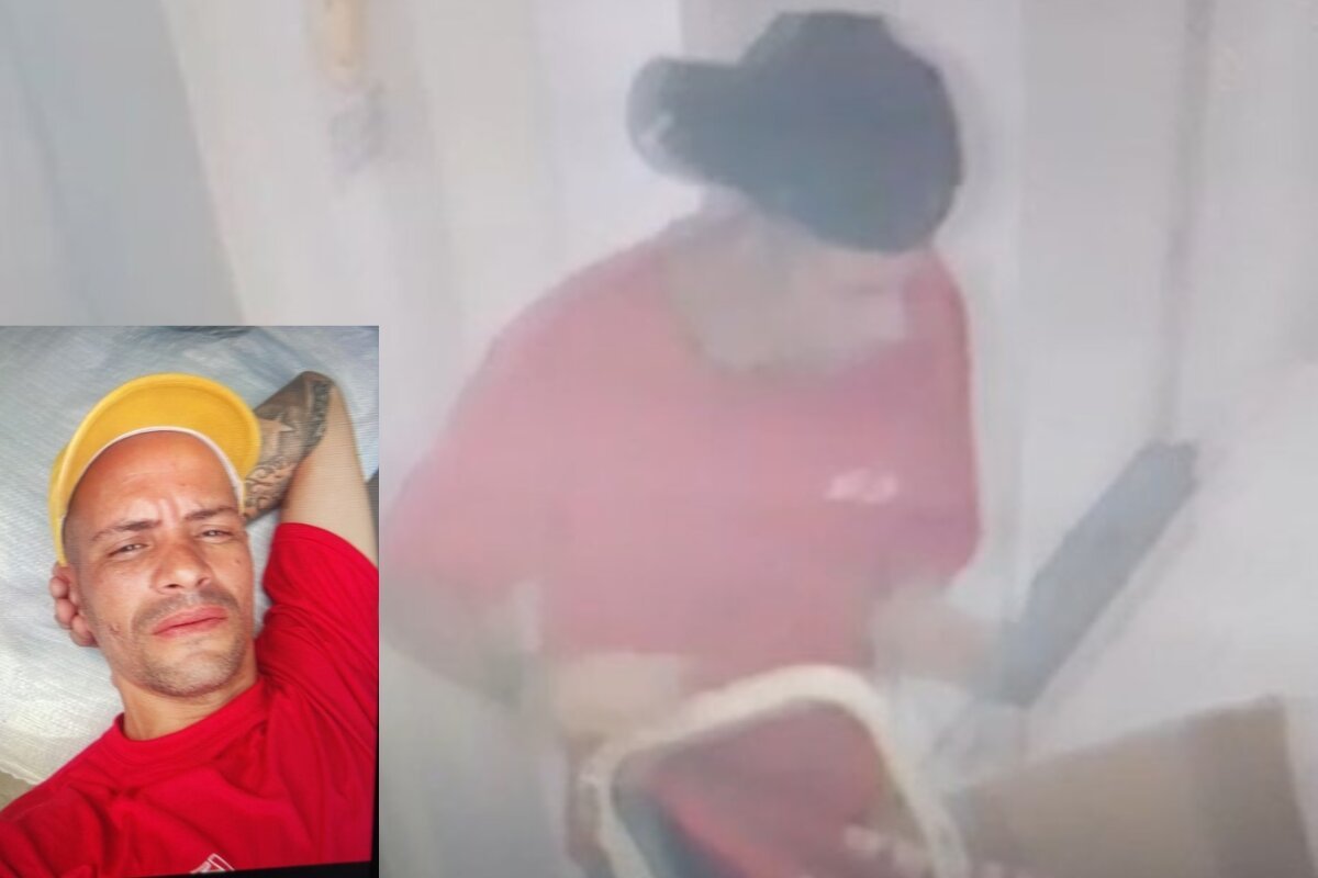 Imagem de frame de câmera com homem carregando carrinho com caixa de papelão - Metrópoles