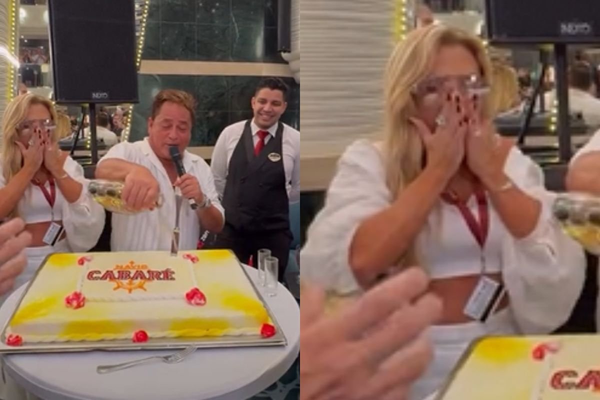 Leonardo joga cachaça em bolo e reação de Poliana Rocha viraliza