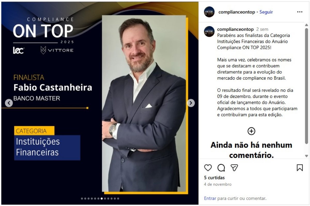 Alvo da Compliance Zero, Master é finalista de prêmio de ética e compliance