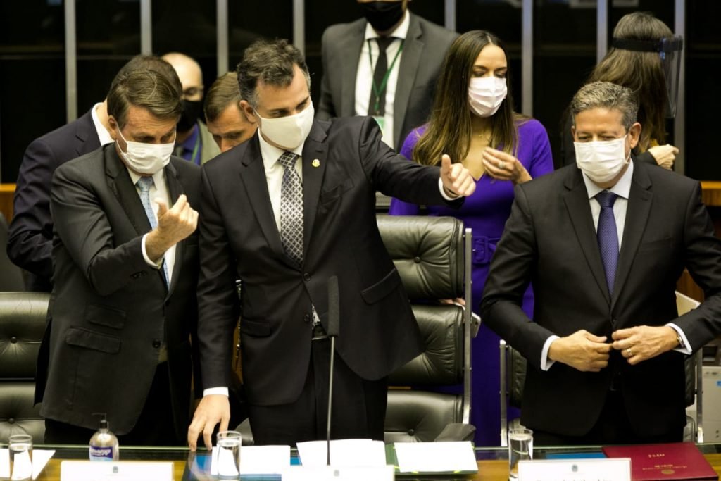 Cerimônia de abertura do ano Legislativo no Congresso Nacional. Na foto os presidentes Jair Bolsonaro, Rodrigo Pacheco e Arthur Lira